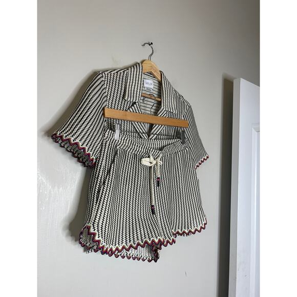 NEW Saylor Verna Crochet Knit Stripe Shorts Rickrack Trim Set Black Size: Large - Picture 3 of 11